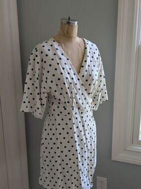 Blue Pepper Polka Dot Wrap Sleep Dress - White & Navy